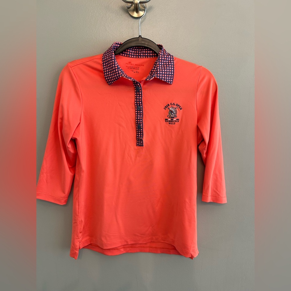 Peter Millar 2018 US Open women’s orange and blue golf shirt size S